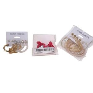 NEW LOT OF 13 Womens  Fashion Earrings Sets Hoop Pearl Stud Heart Dangle Gold